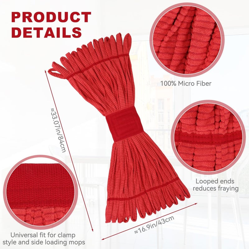 BeiLan Heavy Duty Commercial Mop Head Replacement for Rubbermaid: 3 Packs 14oz Microfiber Tube Lint Free Industrial Heavy Duty Mop Head for Floor Cleaning - Super Absorbent & Bleach-Safe (Red) - Image 2